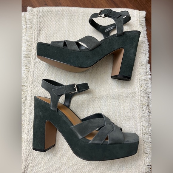 Splendid Piper Platform Sandal Size 9.5 Suede Dark Sage Green Boho Chic Summer - Picture 2 of 10
